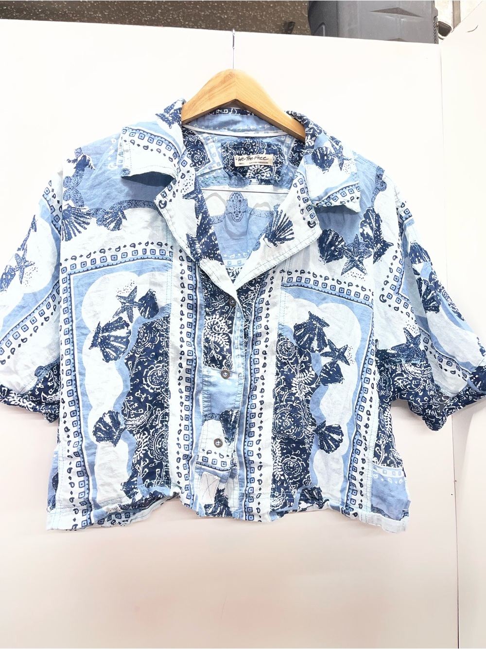 We The Free Light Blue & Navy Button Down Shirt